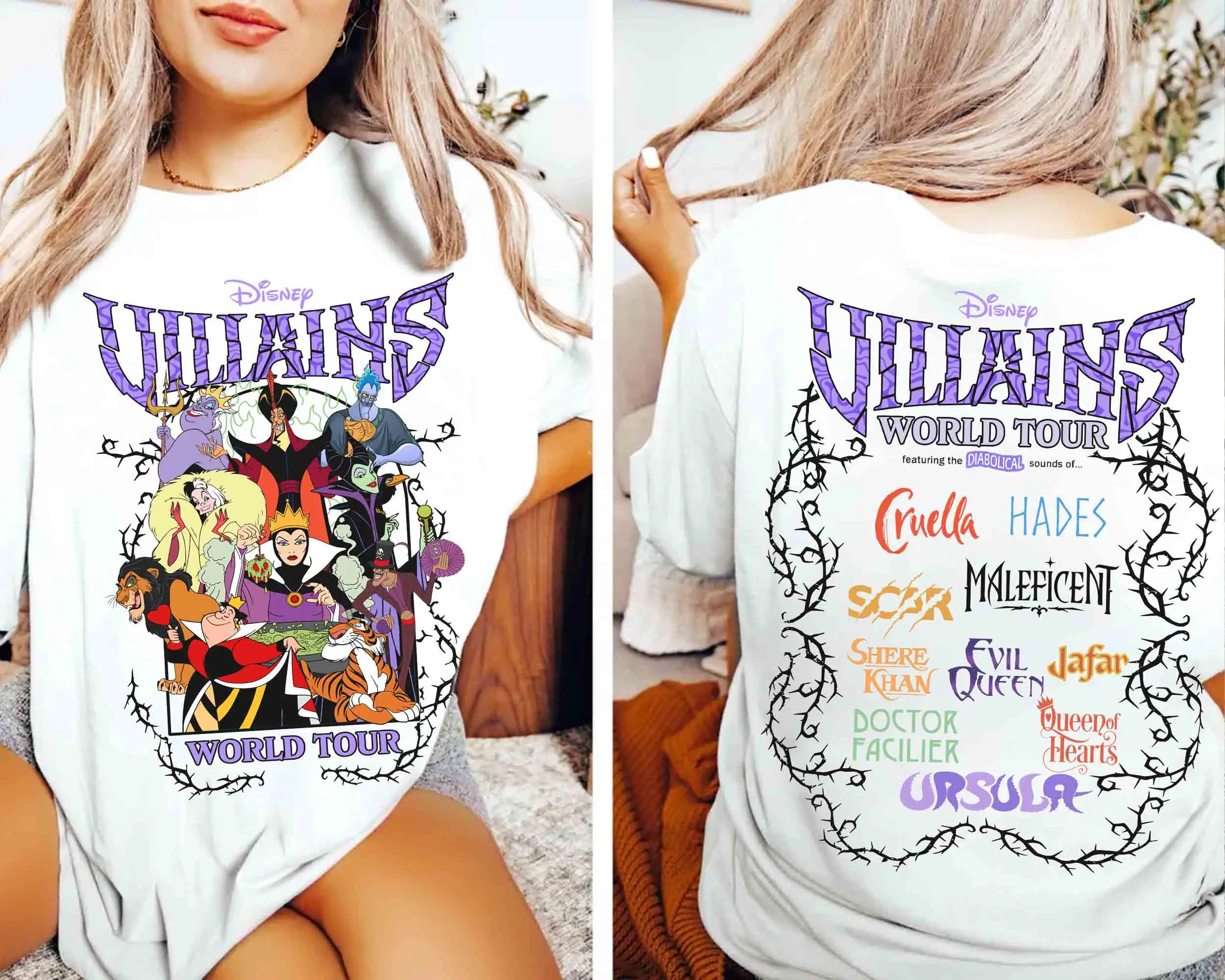 

2-sided Disney Villains World Tour Vintage Shirt Disney Evil Friends 2025 Matching Bad Witch Disney Tee