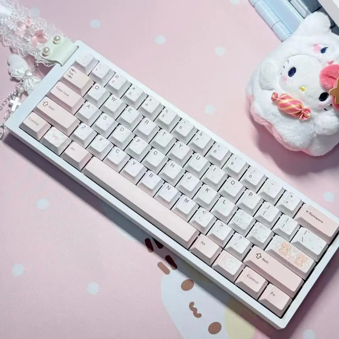 Wooting Series 60he+ Magnetic Keyboard Modified Top Matching End Product Custom Keyboard With Ribbon Pink Cute Peripheral Device