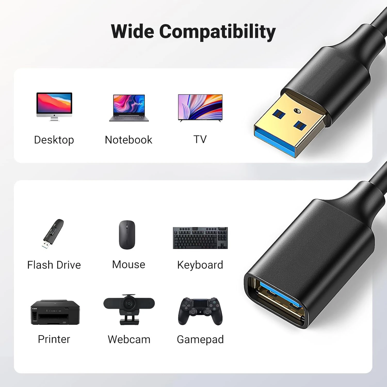 USB 3.0 / 2.0 Extension Cable Male to Female Extender Cables Data Cord USB3.0 Extenders for PC PS3 Laptop to U Disk TV USB Cable