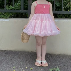 Children Dress 2023 Summer Korean Style New Fashionable Girls Sleeveless Princess Solid Color Sweet and Lovely TUTU Dress