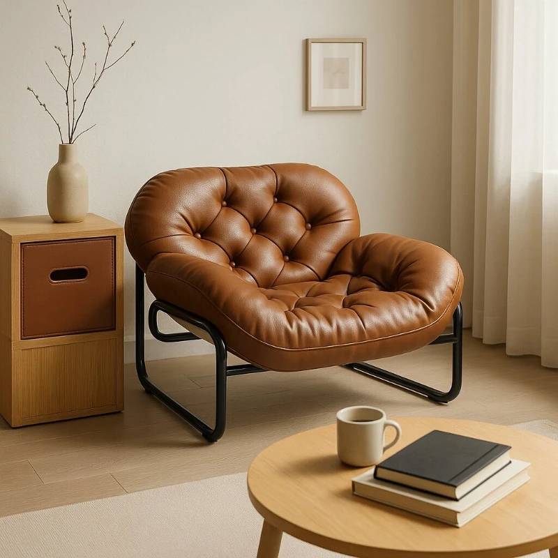 Modern Retro Single Accent Chair Vintage-Style Small Lazy Sofa Comfortable Balcony Living Room Seat for Apartment
