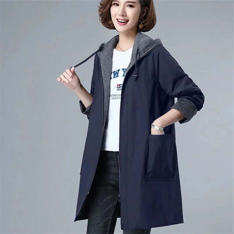 2022 New Spring Women\'s Jacket Long Sleeve Overcoat Casual Loose Basic Coat Hooded Windbreaker Female Loose Jackets Outwear 6XL