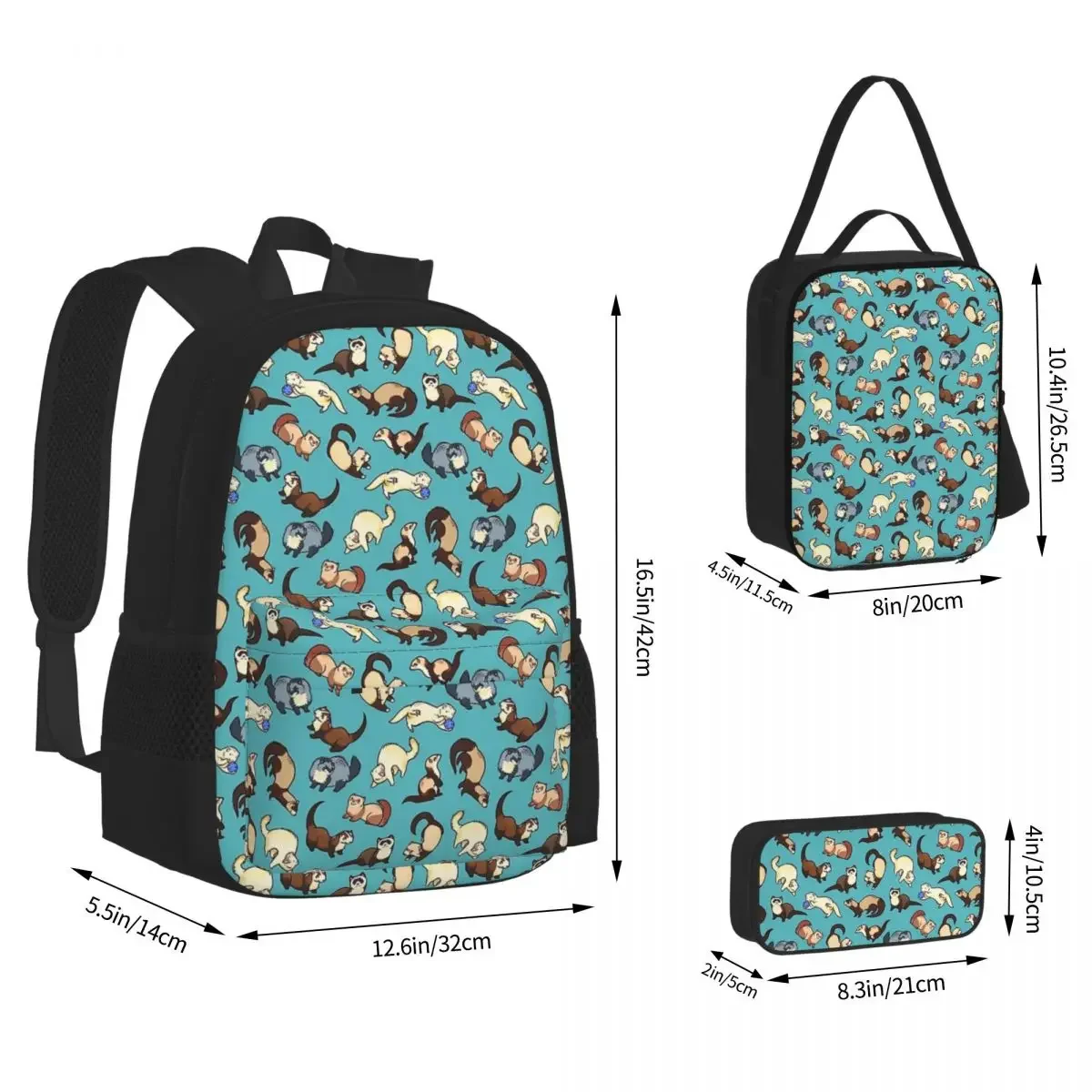 Cat Snakes In Blue Backpacks Boys Girls Bookbag Students School Bags Cartoon Kids Rucksack Lunch Bag Pen Bag Three-Piece Set