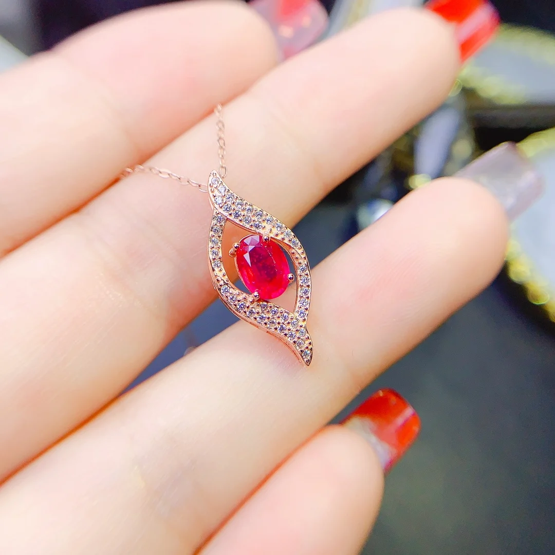 

Natural Ruby Pendant, 925 Silver Certified, 5x7mm Red Gem, Girls' Holiday Gift, Free Product Delivery