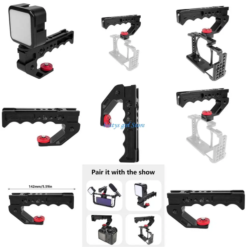

C7AB Multifunctional Handle Aluminum Alloy Handle for Cameras Featuring Ergonomic Designing and Stable Construction Black