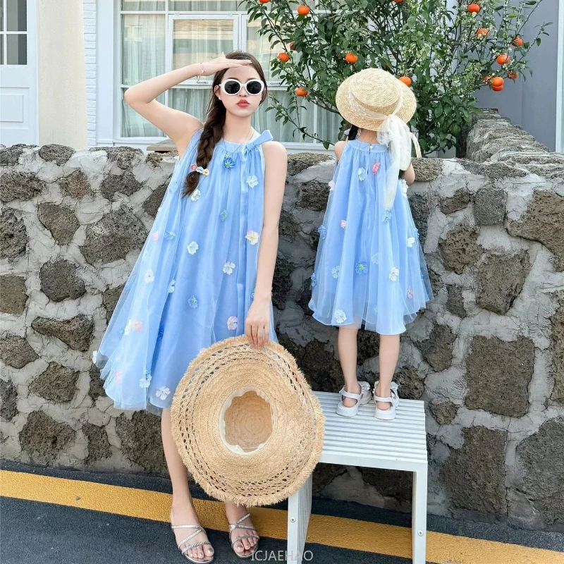 

Like Mother Like Daughter Dresses Frock Women Mom and Flower Girl Blue Tulle Tutu Dress for Weddings Birthday Party Holiday Look