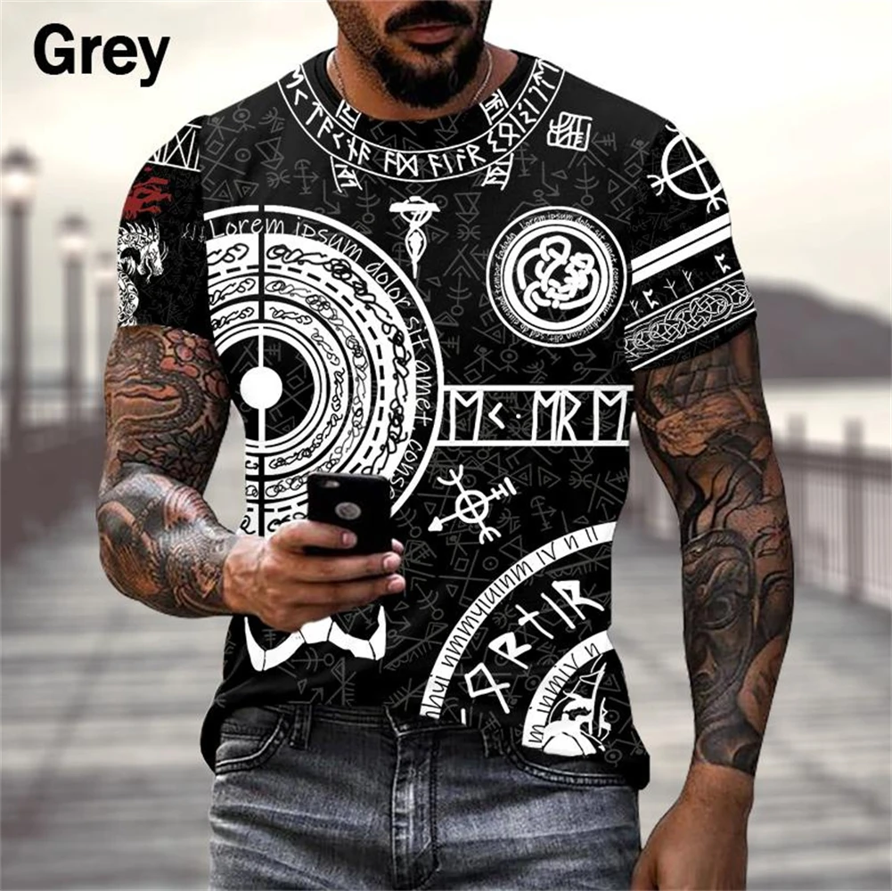 Fashion 3D Vintage Viking Collection Style Short sleeve tee Tops Men Street Personality Oversized t-shirt Casual Pullover Tops