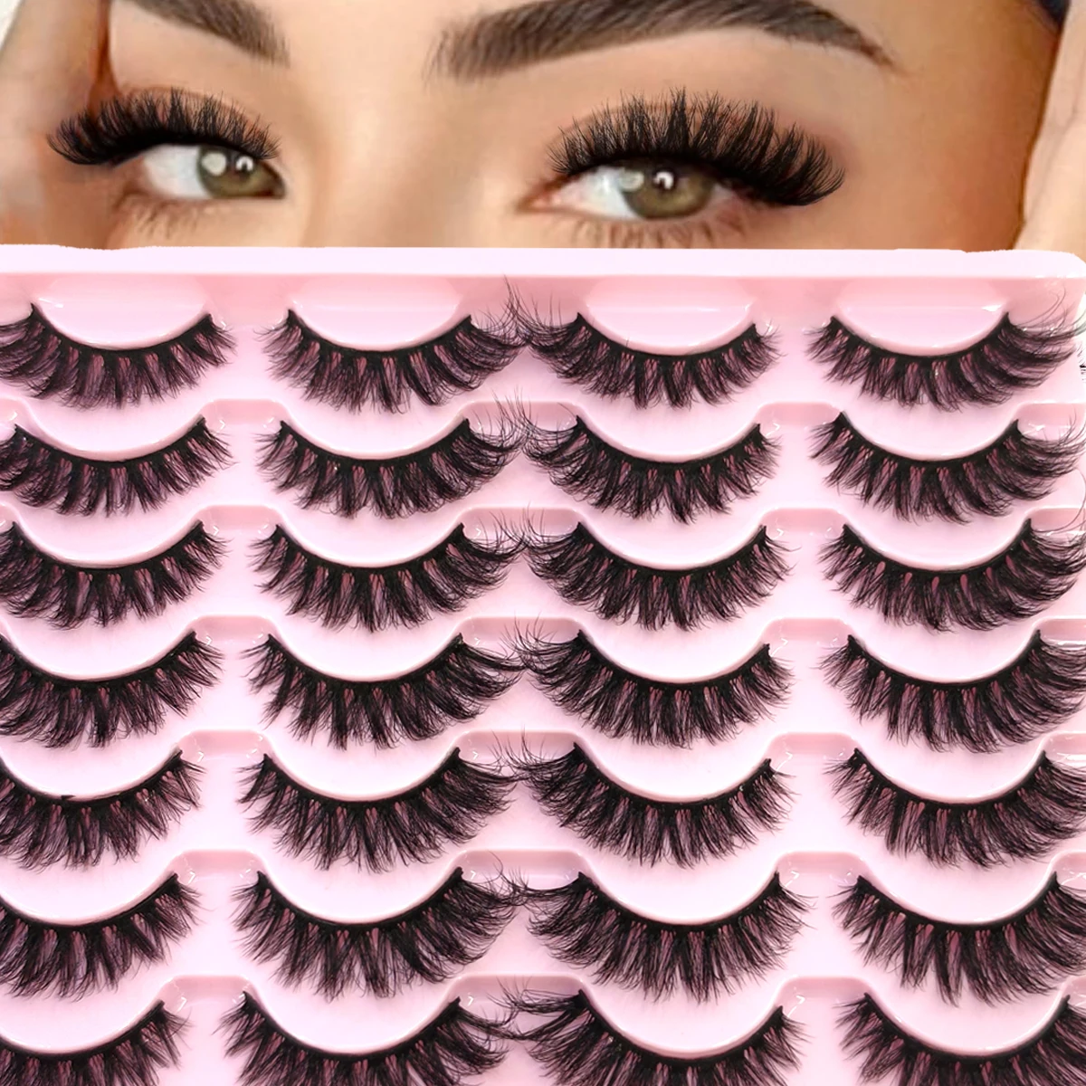 HBZGTLAD 14 Double Mink Eyelash Bulk Russian Curl Natural Fluffy Natural False Eyelash Thick Dramatic Mink Eyelash Wholesale
