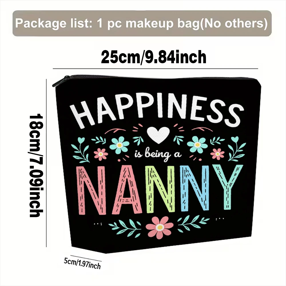 Happiness Is Being A Nanny Makeup Bags for Girls Cosmetic Pouch Toiletry Bag Pencil Case Travel Storage