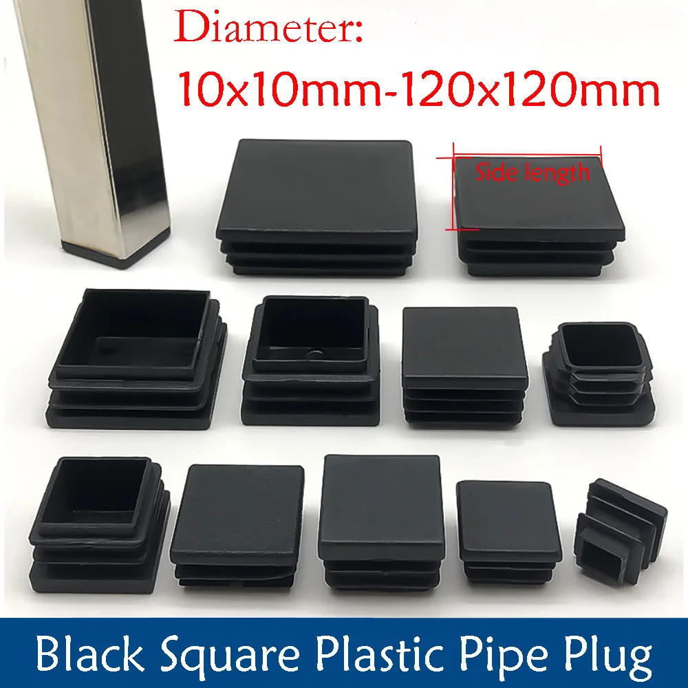 2-100Pcs Black Square Plastic Pipe Plug Furniture Tube Pipe Insert Blanking End For Chair Leg Protectors Length 10x10-120x120mm