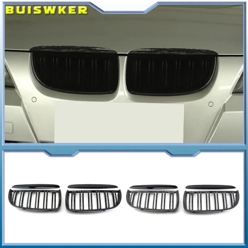 

Pair Front Double Slat Sport Kidney Grille Grill For BMW E90 E91 4 Door 2005-2008