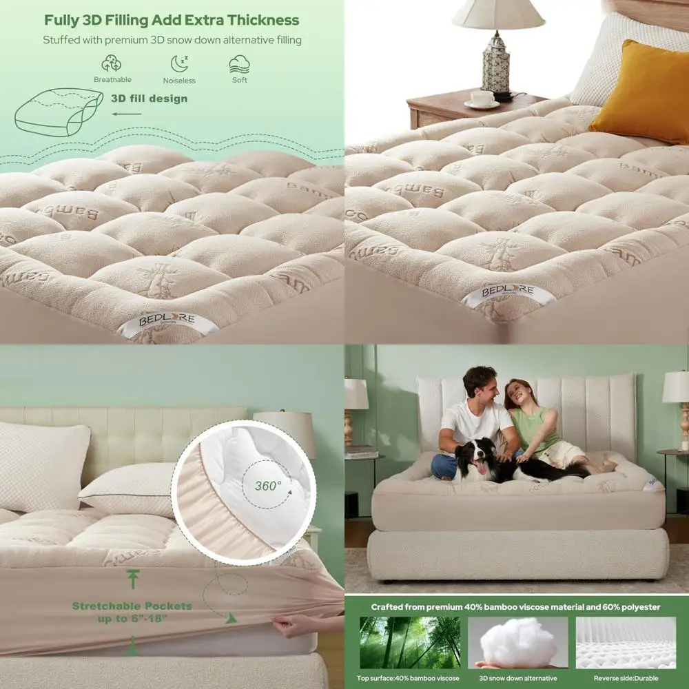 

Бамбуковый вискозный наматрасник, плюшевая подушка для матрасов 6–18 лет, дышащий для облегчения боли в спине (бежевый)