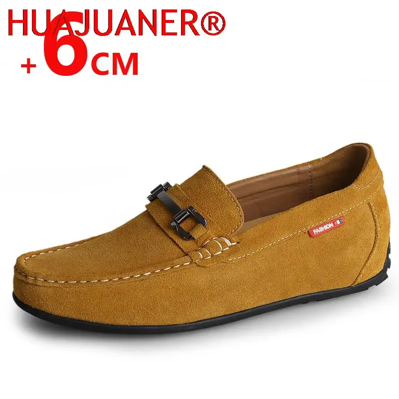 HUAJUANER Loafers Man Elevator Shoes Height Increase Shoes for Men Insole 6cm Drive Shoes Business Fashion