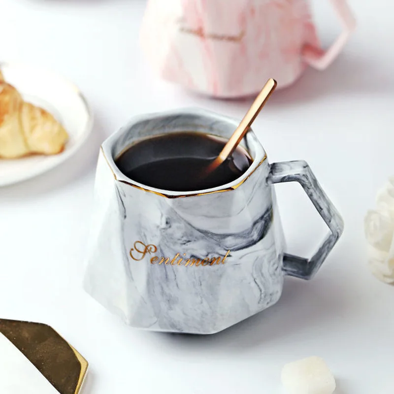 

High Appearance Mug For Couples Ceramic With Lid Spoon Stone Patterned Cup