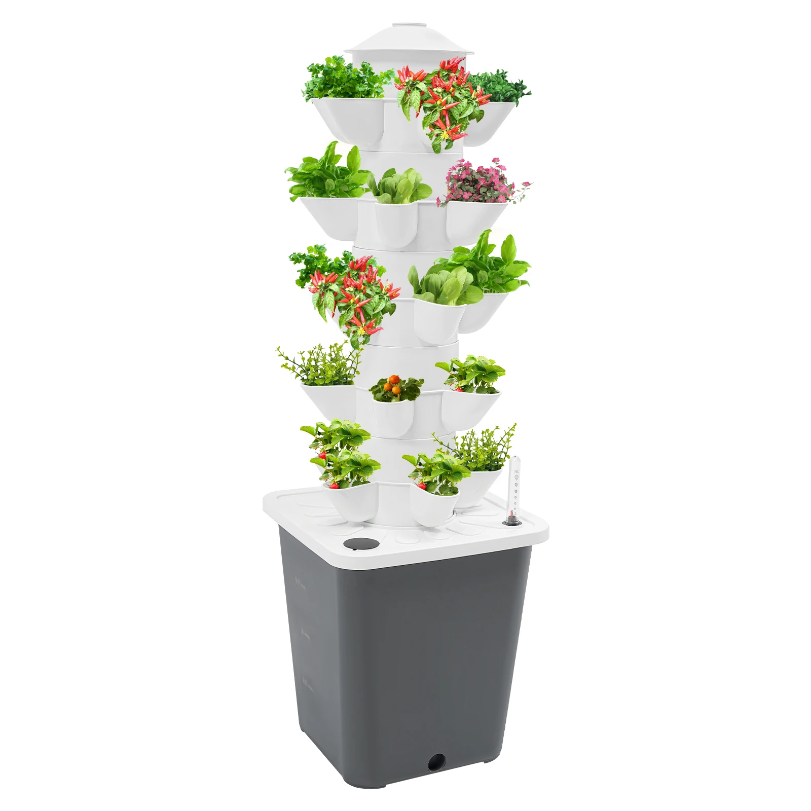 Grey Hydroponic Grow Tower 5 Layer 25 Plant Sites, Home Gardening Mechanism, 100-240V, Suitable for Leafy Greens and Herbs