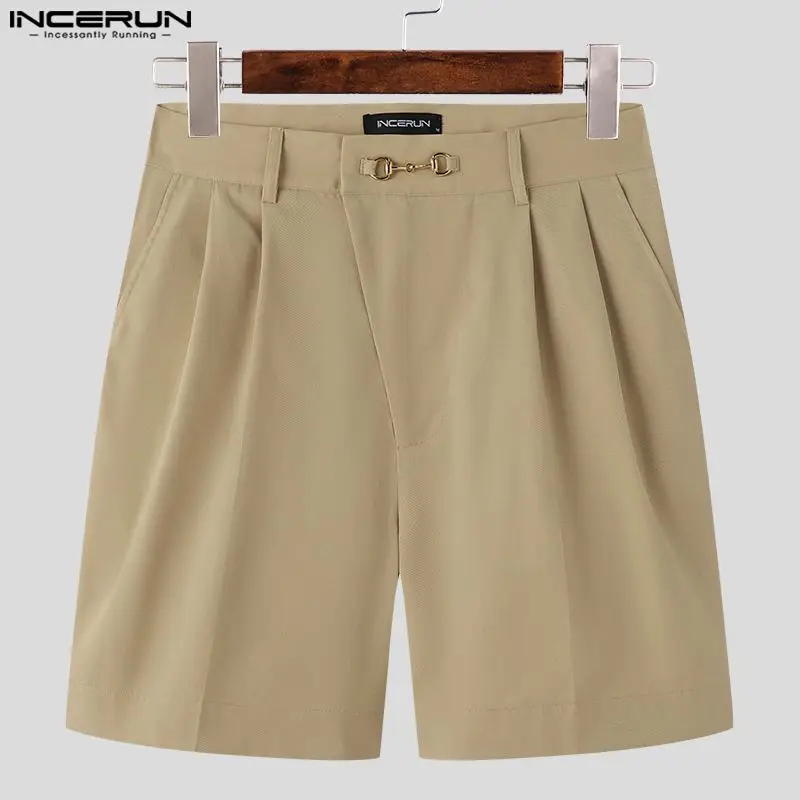 INCERUN Men Casual Shorts Button Solid Color Summer Joggers Men Bottoms Streetwear 2023 Korean Fashion Leisure Male Shorts S-5XL