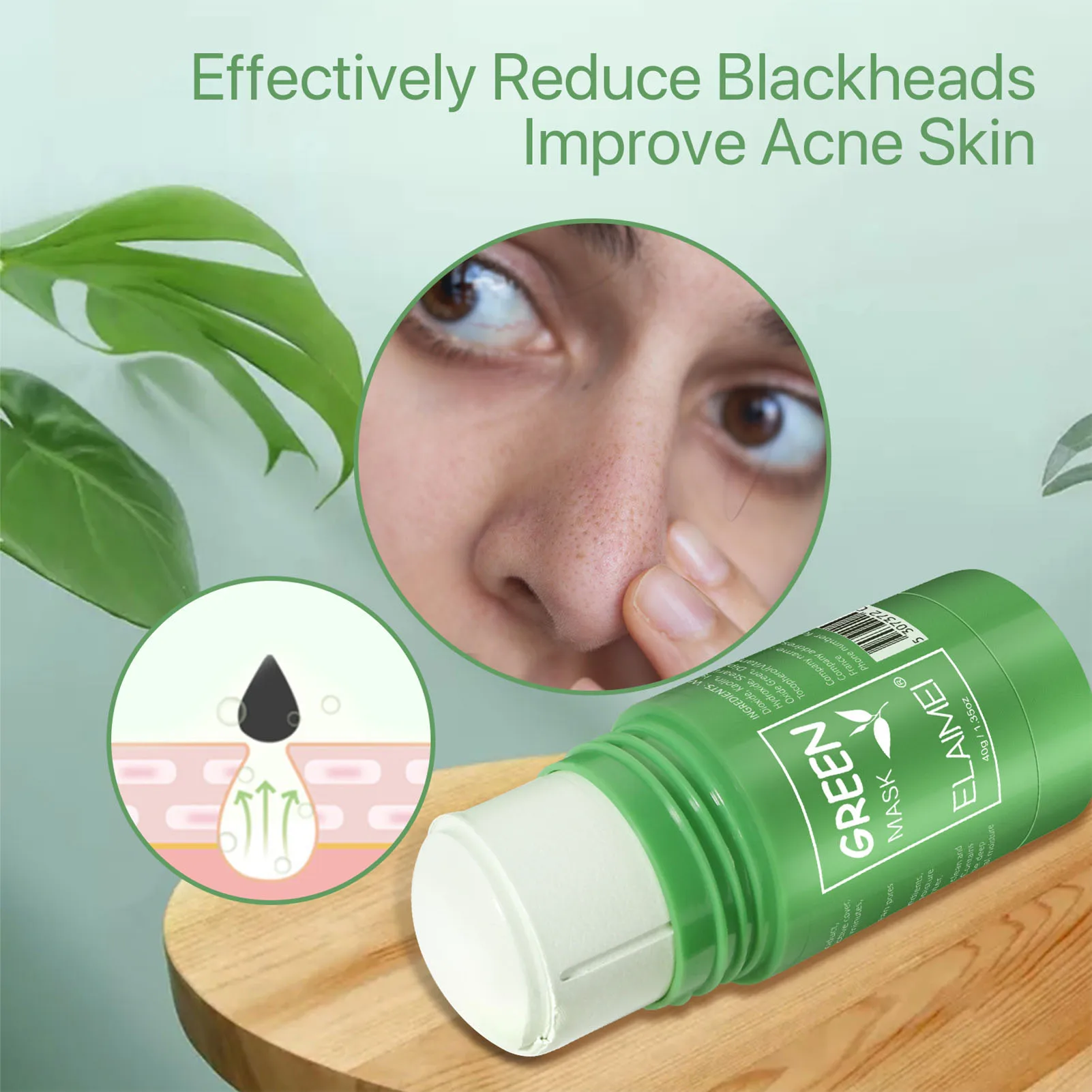 Blackhead Removal Green Mask with Skin-Friendly Plant Extracts for Wedding Dating Skin Care