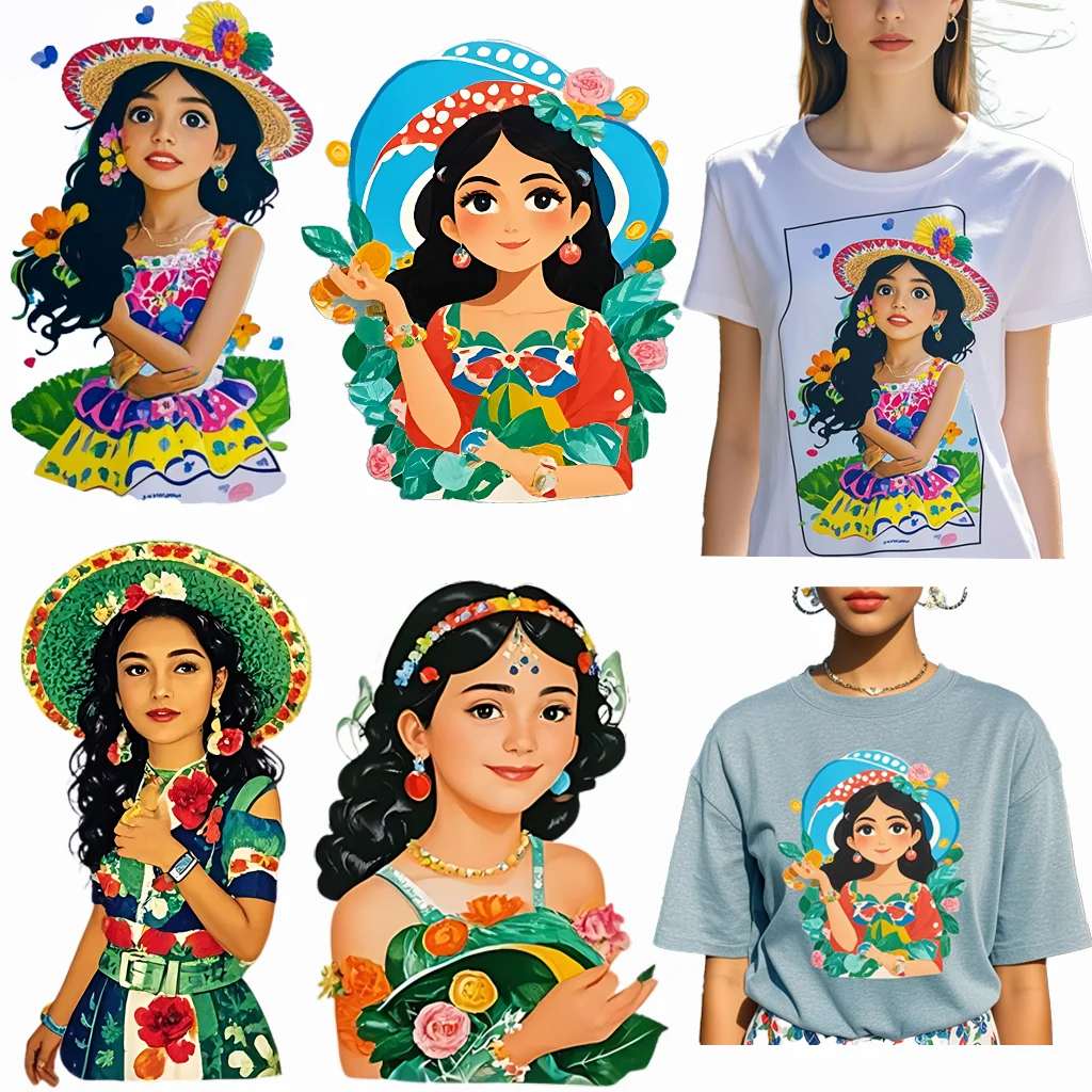 Premium Quality Heat transfer Printing of Mexican Girl with Vibrant Image for T - shirts  Bags & DIY Crafts