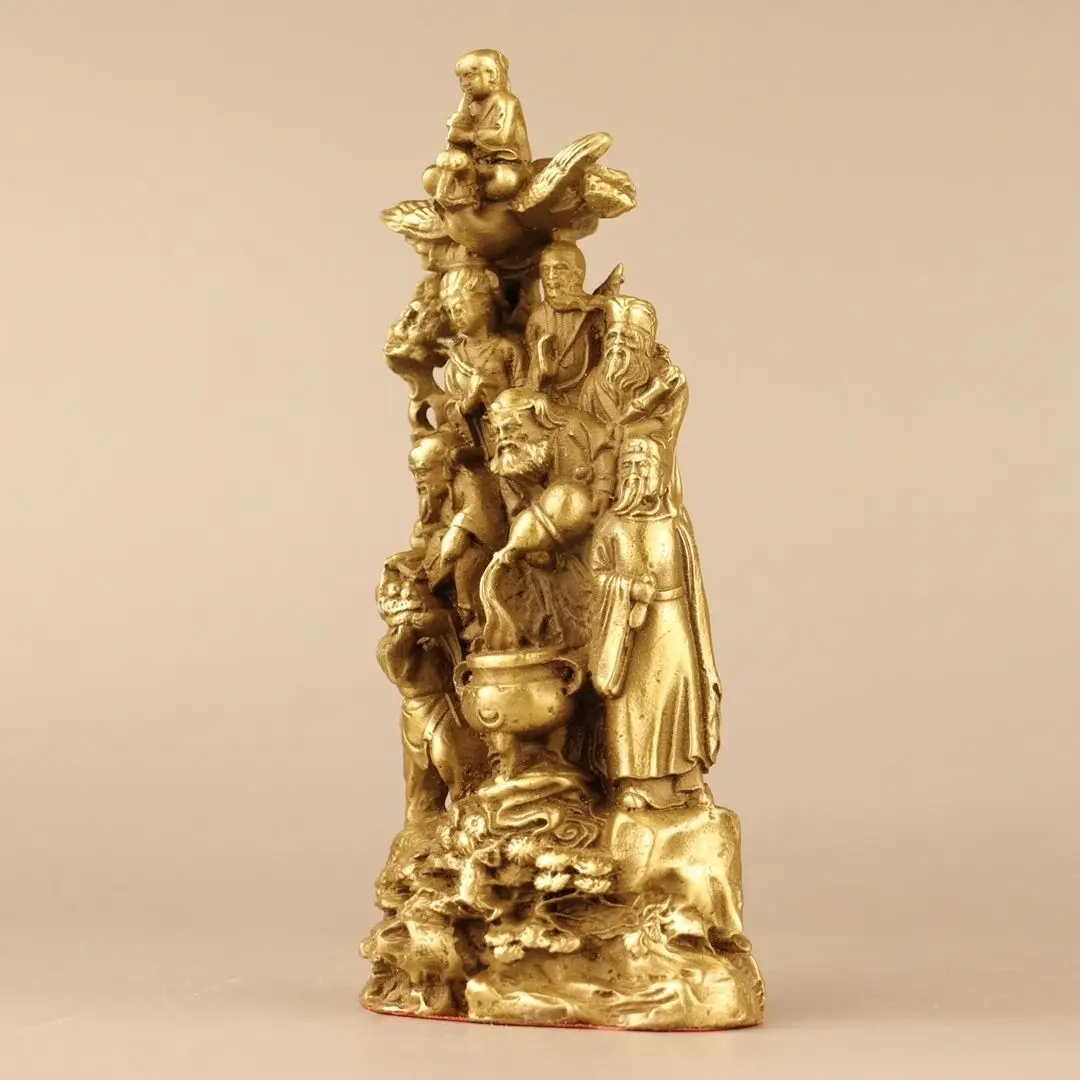 Copper Chinese fairy tale god Statue The Eight Immortals Crossing the Sea Statue Office Home Decor Gift for Desk Ornament