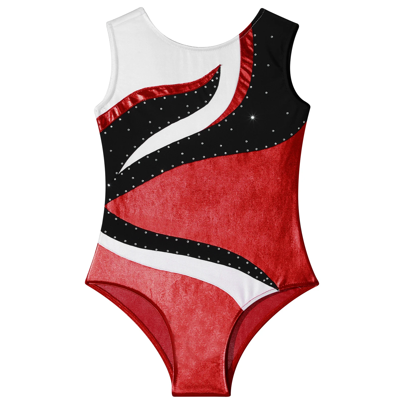 Kids Girls Ballet Dance Leotard Sleeveless Shiny Rhinestone Bronzing Cloth Bodysuit Skating Gymnastic Stage Performace Dancewear