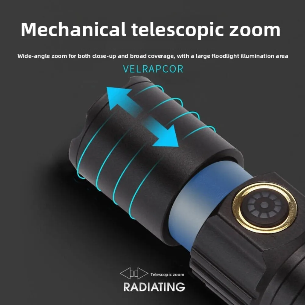 White Laser Zoomable Long-Range Flashlight, Super Bright, Rechargeable with Large Capacity & Long Battery Life for Outdoor