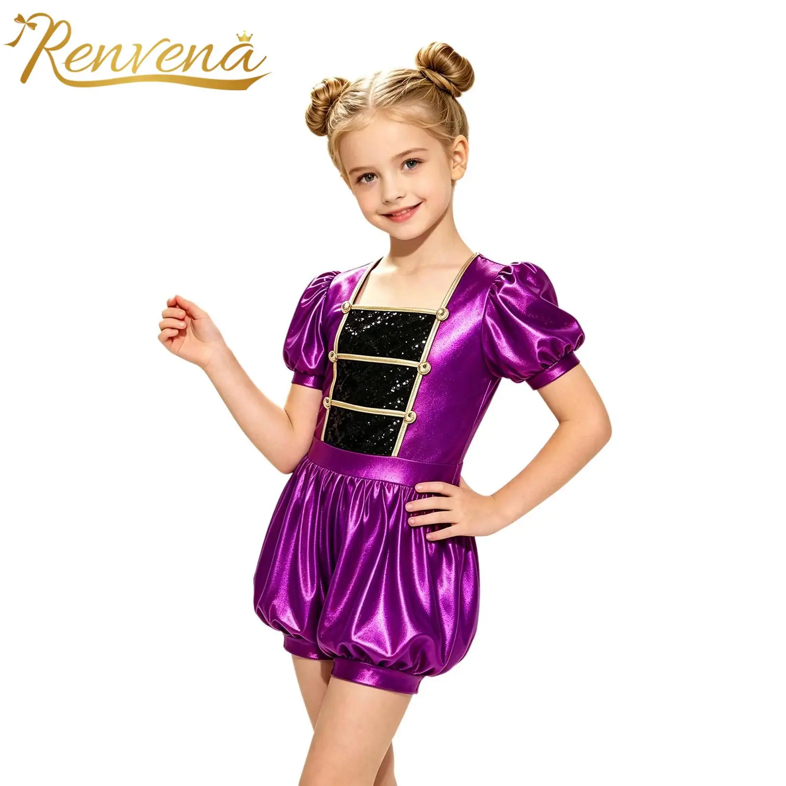 Kids Girls Unitard Circus Ringmaster Role-playing Jumpsuit Childrens Showman Sequins Bodysuit for Halloween Carnival Costume