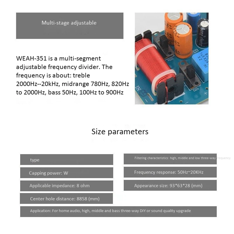 150W Speaker Crossover 3 Way High-Low 4-8 Ohm Frequency Divider for Speaker