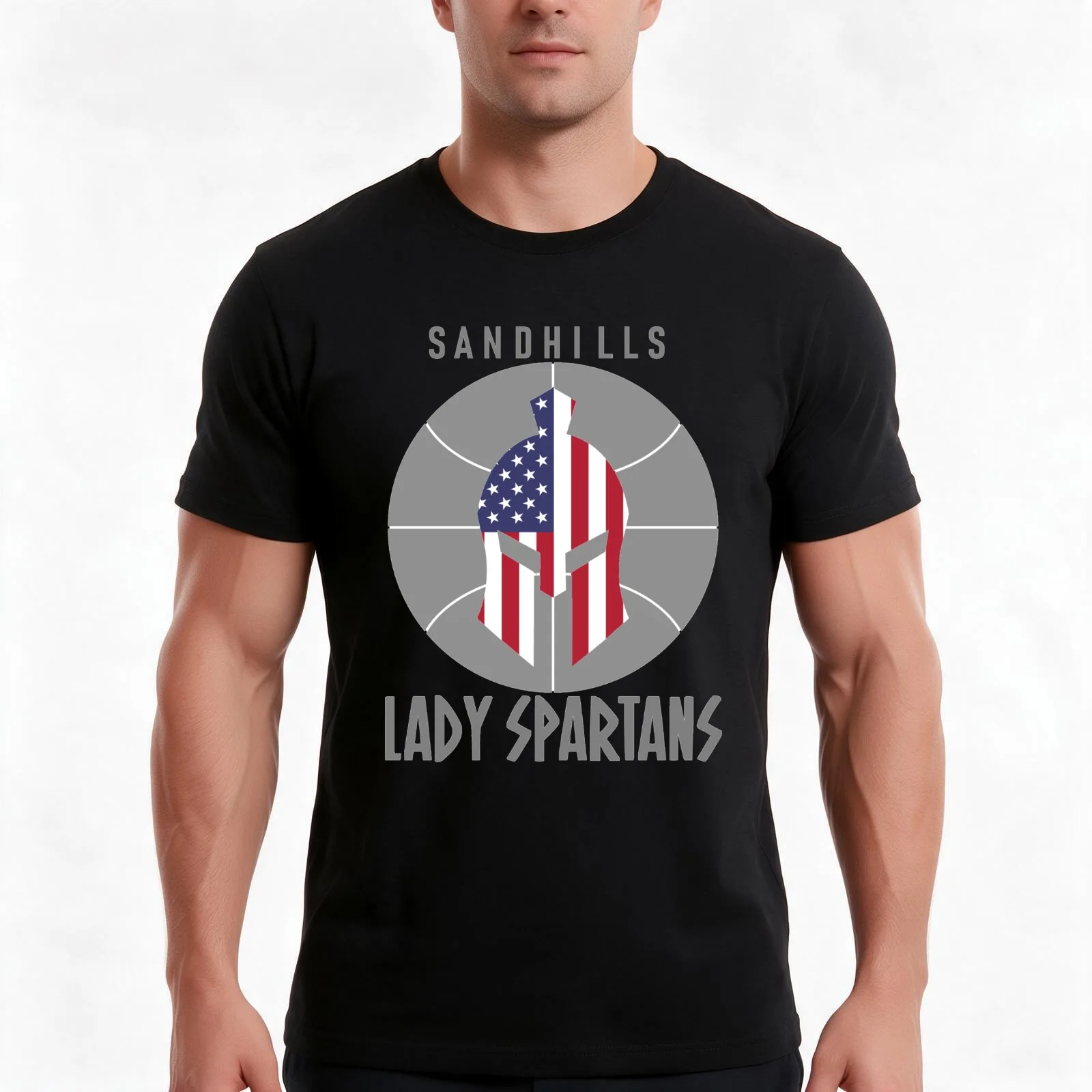 Lady Spartans Full Center T-Shirt, Summer Casual Cotton Tee, Oversized Streetwear Tops, Vintage Graphic Print, Unisex Men Women