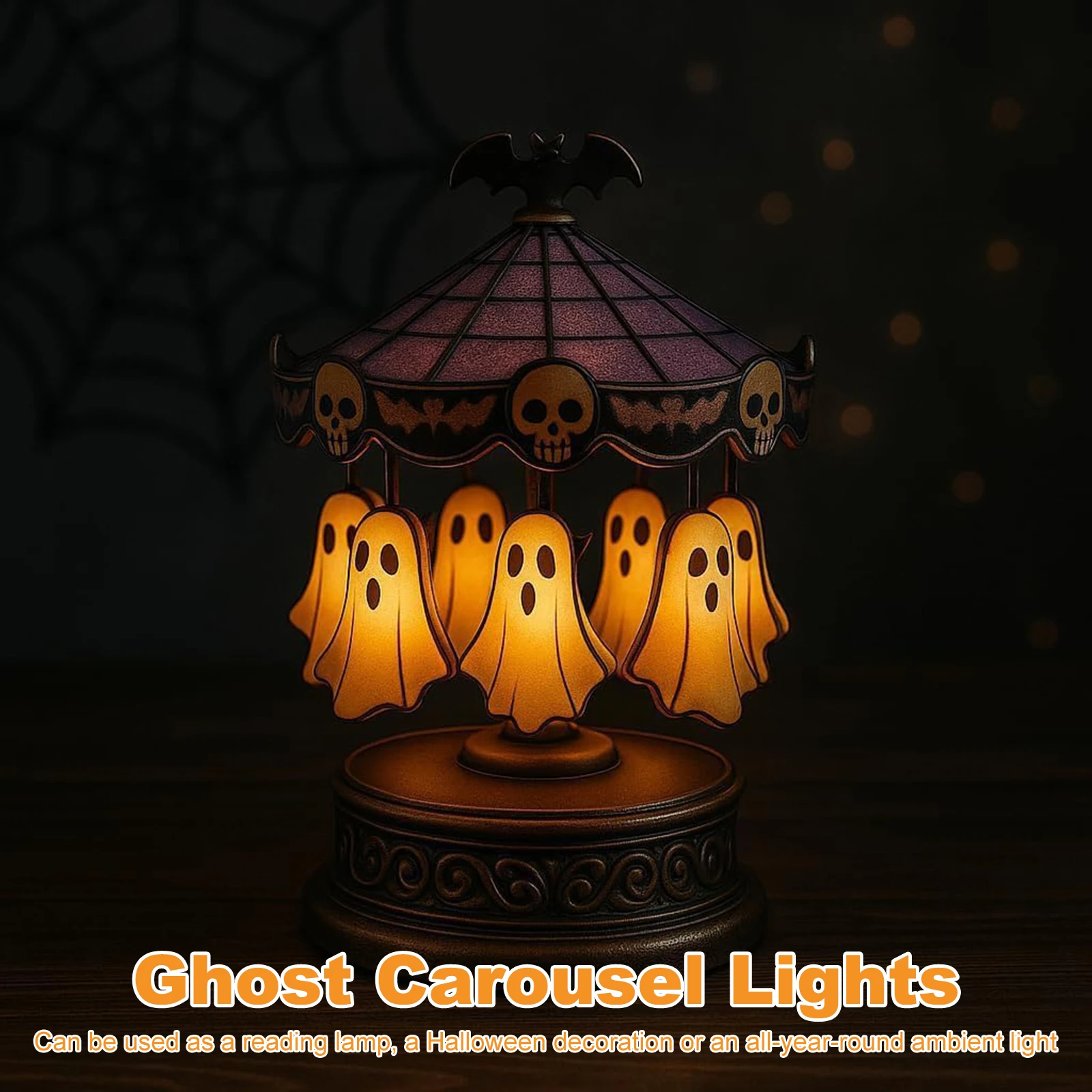 Ghost Carousel Lights with Ghost Purple Glass Carousel Night Light Ghost Carousel Lamp for Kitchen Living Room Bedroom Study