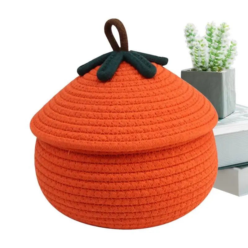 Cesta tejida de calabaza de Halloween, cesta decorativa de cuerda de algodón, caja de almacenamiento cubierta para toallas y juguetes