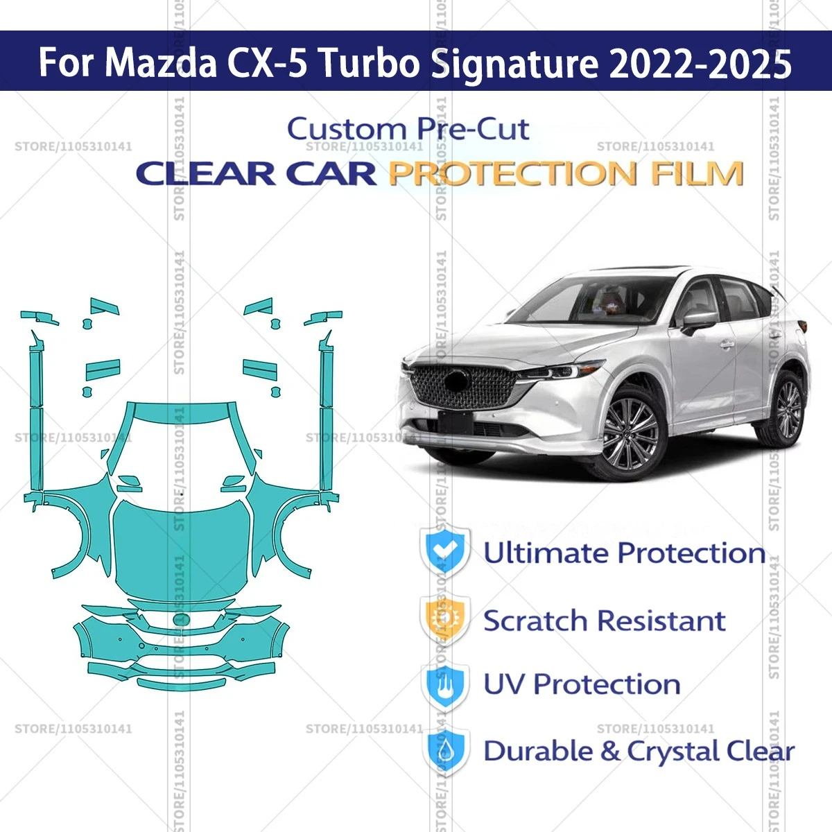 

For Mazda CX-5 Turbo Signature 2022-2025 Pre-Cut Paint Protection Film PPF Transparent Car Film Professional Automotive PPF