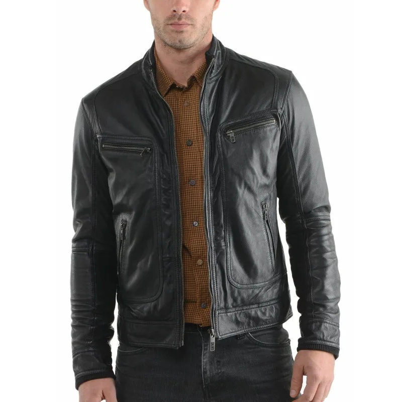 Men's Leather Jacket Slim Fit Jacket Motorcycle Biker Café Racer Style Jacket