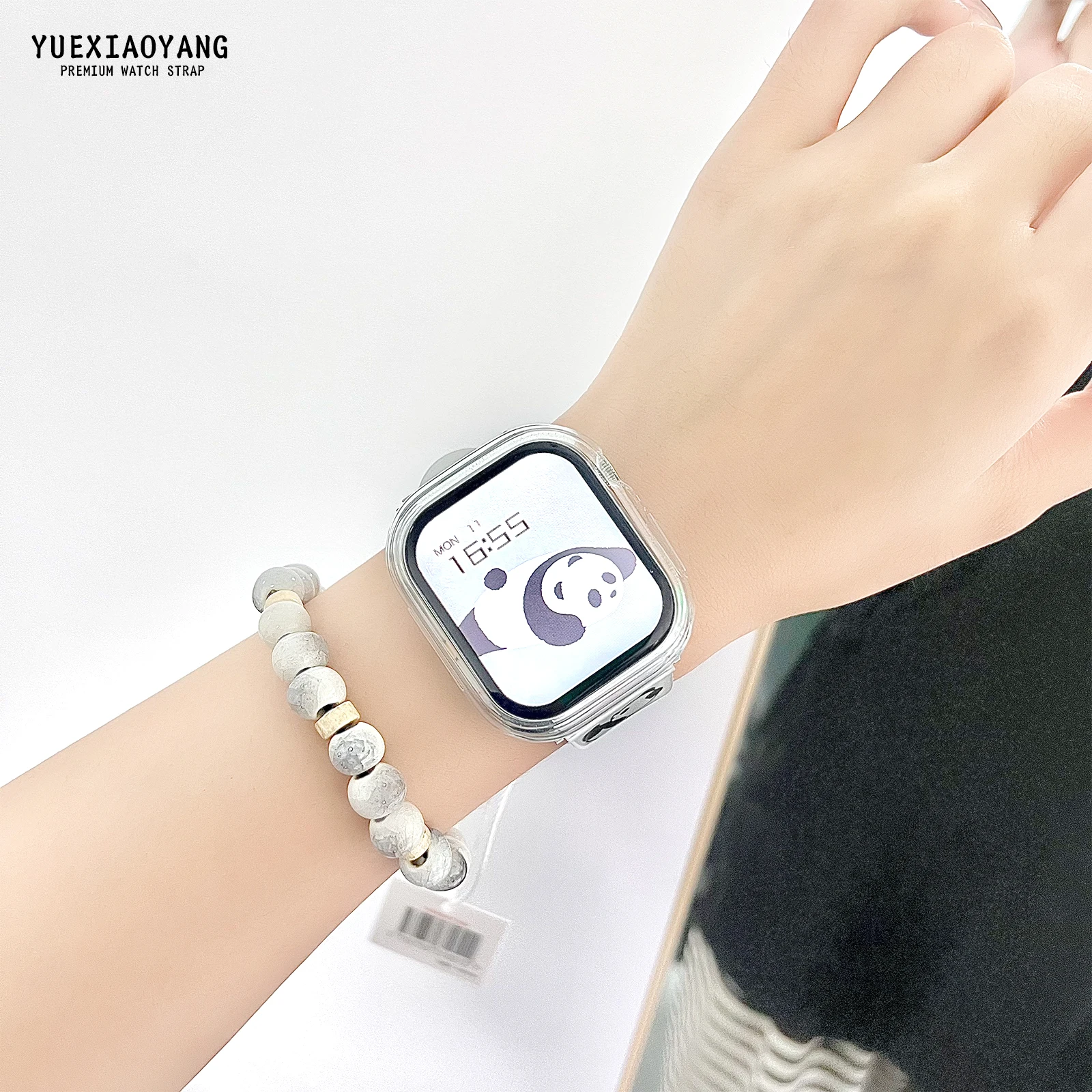 Correa de reloj transparente de panda rojo para Apple Watch 11 10 9 8 7 pulsera reemplazable para iWatch 42mm 41mm 38mm correa de reloj