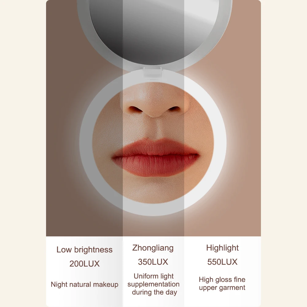 LED Lighted Travel Makeup Mirror 3x Magnification Compact Mirror Portable Handheld Folding Battery Cosmetics Mirror For Handbag