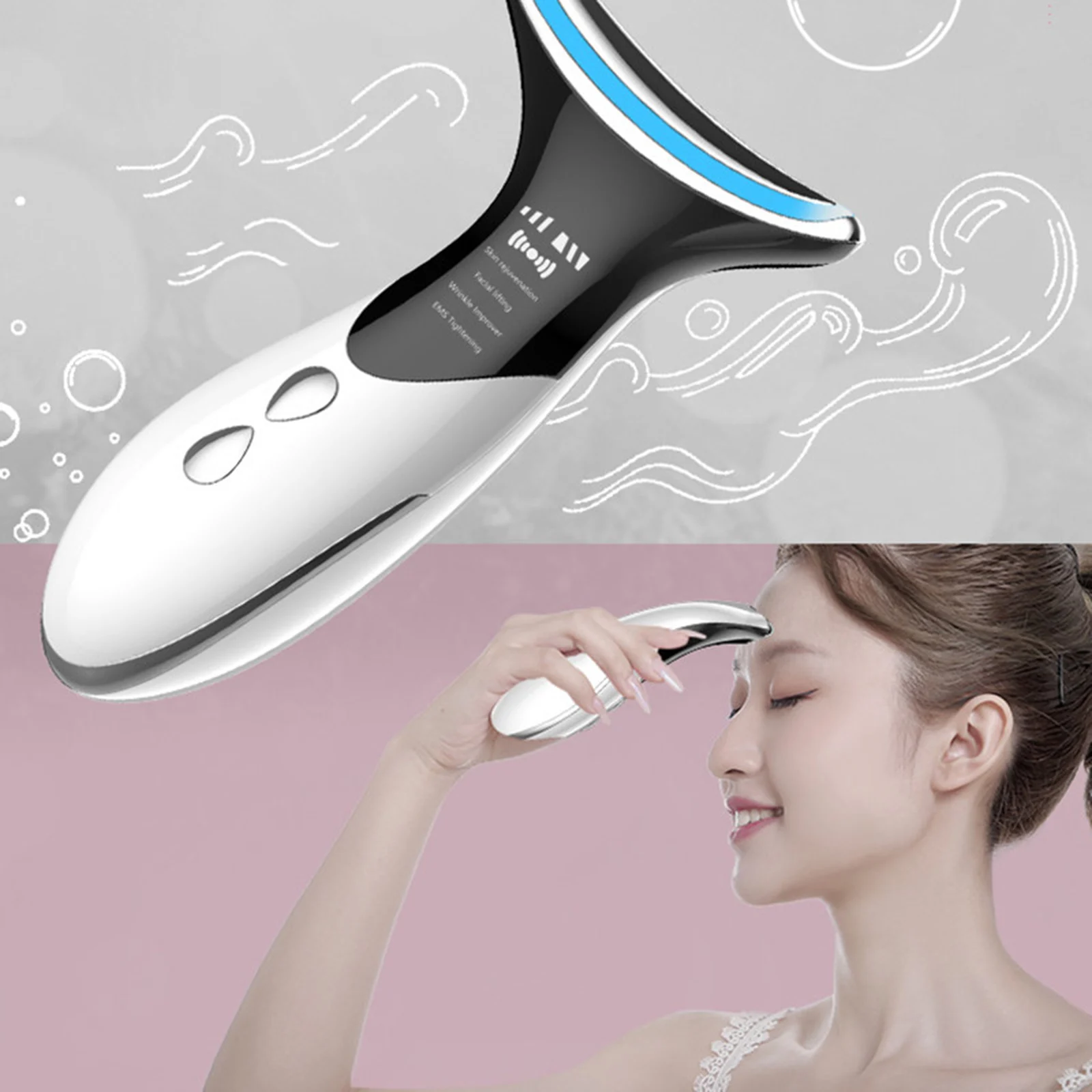 Beauty Device Skin Lifting Tightening Removal Double Chin Therapy Facial Lifting Vibration Massager 3 LED Photon Therapy Neck