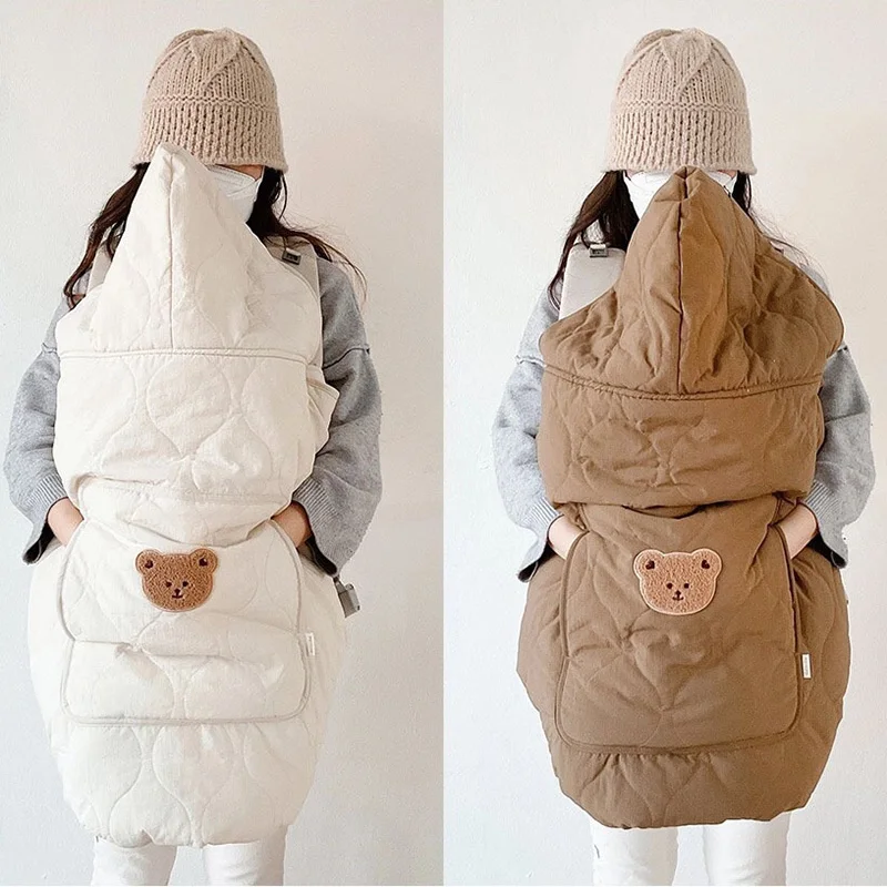 Autumn Winter Baby Stroller Blanket Cover Cartoon Bear Hooded Cloak Thicken Newborn Swaddle Wrap Windproof Infant Sleeping Quilt