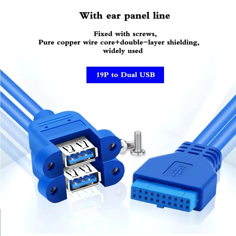 0.3m Motherboard 20 Pin Female to Dual Port USB 3.0 A Female Extension Cable With Ears 20Pin to USB 3.0 Chassis Rear Panel Cable