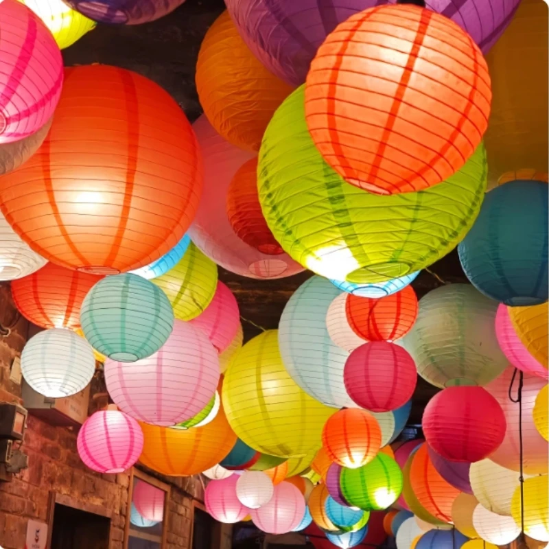 4/6/8/10/12/14/16 Inch Circular Paper Lantern Christmas Halloween New Year Party Decoration Courtyard Park Hanging Supplies