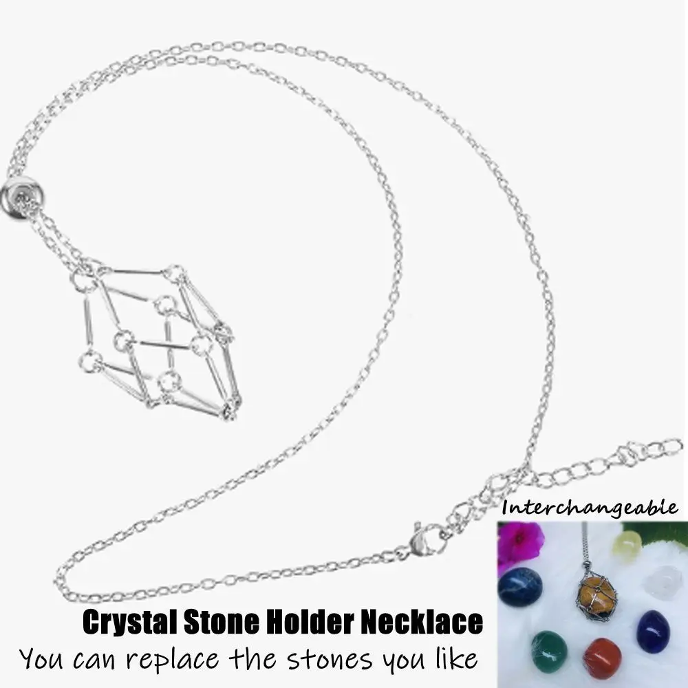 Copper Crystal Holder Cage Necklace Gold Color Interchangeable Stone Holder Necklace Silver Color Necklace Accessories