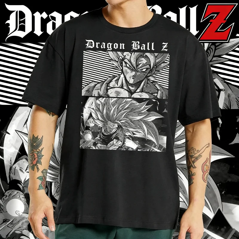 

2026 Summer Dragon Ball Z Pure Cotton Retro T-Shirt, Oversized Harajuku Style Unisex Kids Tee Super Saiyan Monochrome Print Top