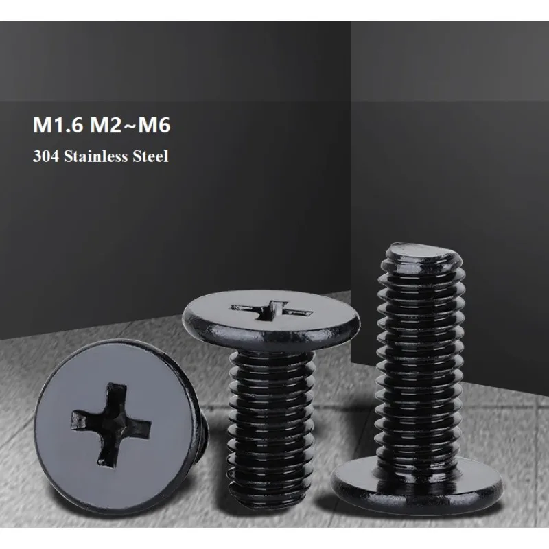 

CM M1.6 M2 M2.5 M3 M4 M5 M6 Black 304 Stainless Steel Cross Phillips Ultra Thin Super Low Flat Wafer Head Screw Bolt
