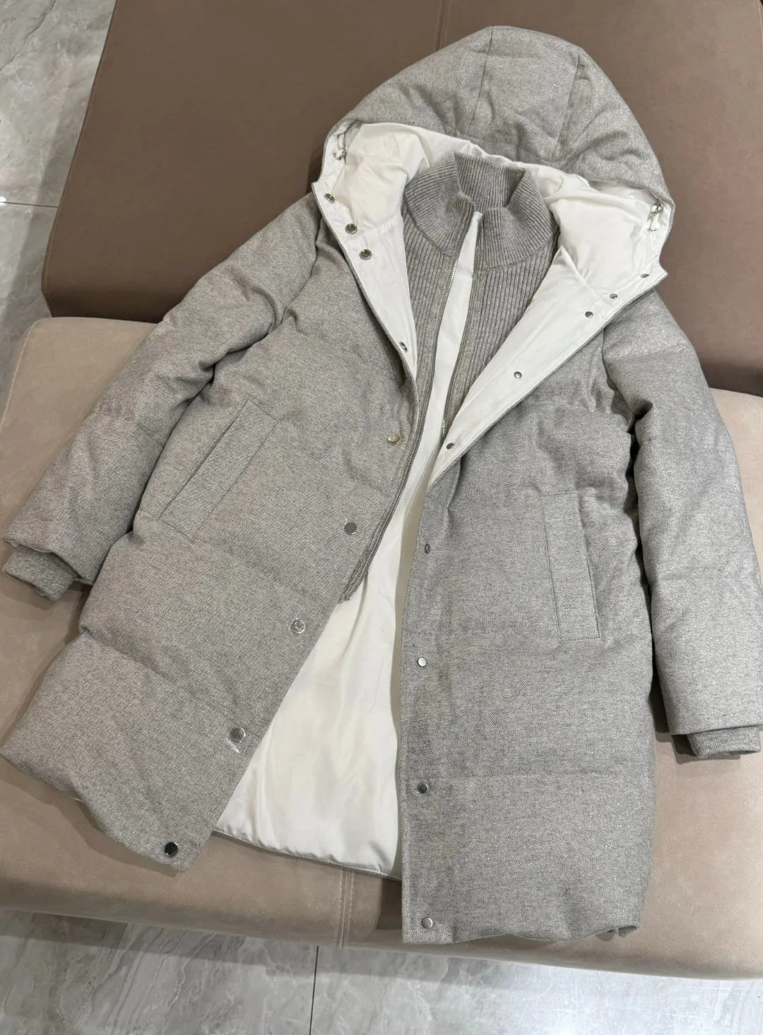 Autumn-winter hooded goose down quilted coat