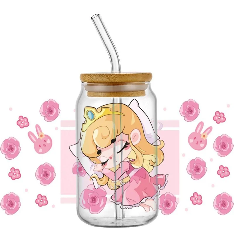 Miniso Q-version Princess UV DTF Transfer Sticker Cartoon for 16 Oz Libbey Cups Wrap Selfadhesive Waterproof Decals Custom
