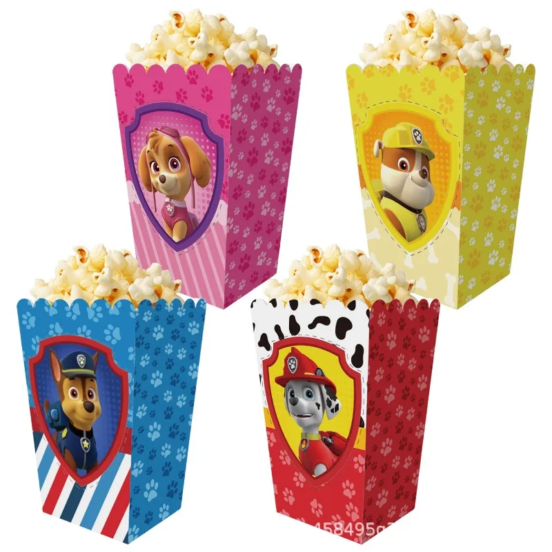12 ピース/セットパウパトロールテーマキャンディポップコーンボックスクッキーチョコレートスナックボックス少年少女の誕生日キャンディボックスパーティー用品