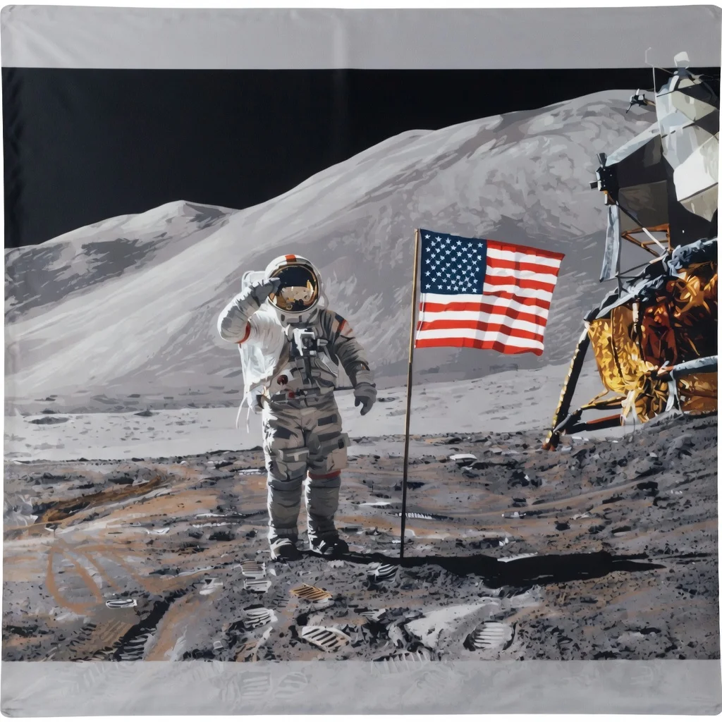 American Flag Astronaut Tapestry Flat Print Moon Landing Wall Hanging for Living Room Bedroom Dorm Patriotic Space Art Decor