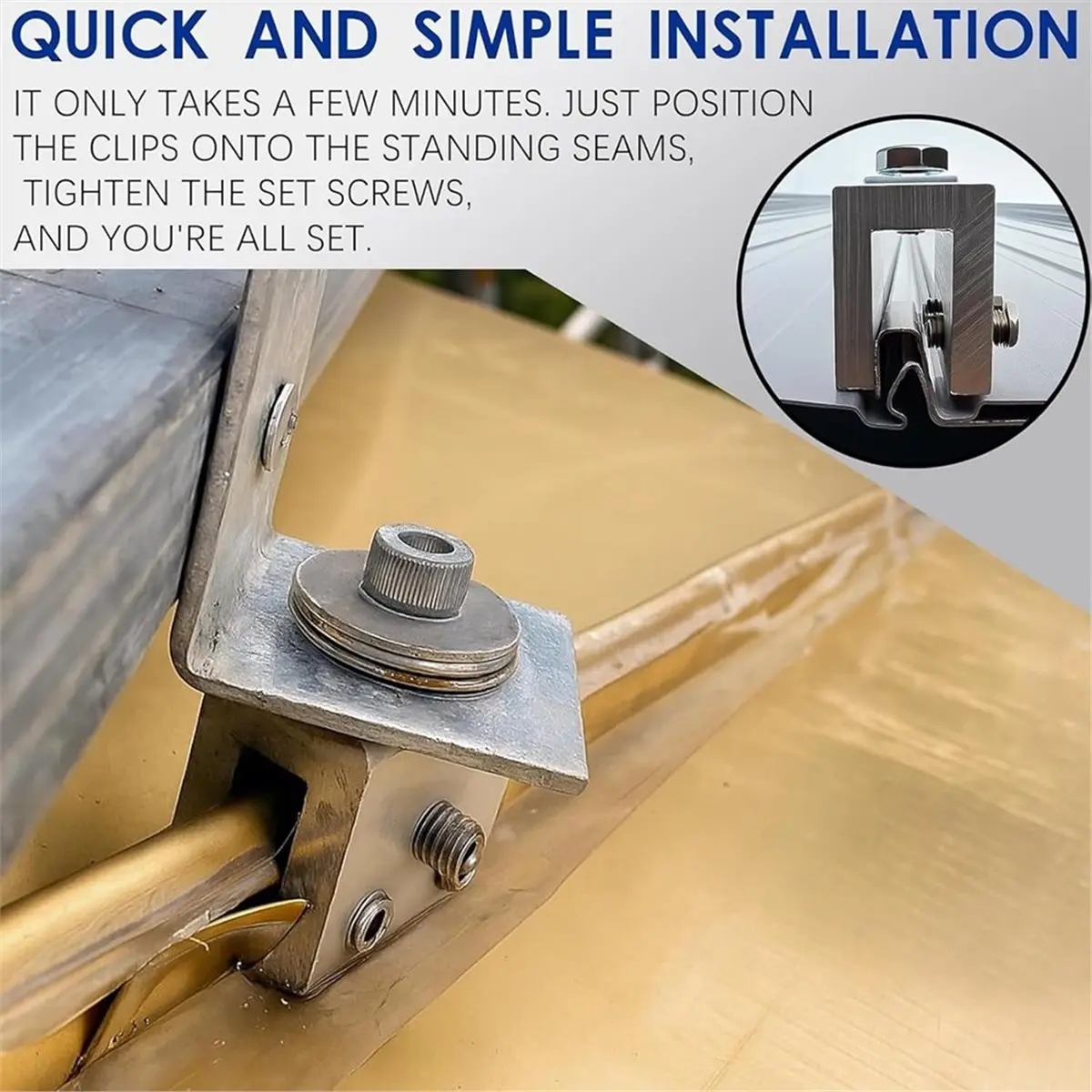 2026 New 6pcs Solar Panel Bracket Set, Photovoltaic Panel Roof Bracket Clamp, Metal Roof Panel Seam U-Clamp Mounting Accessory