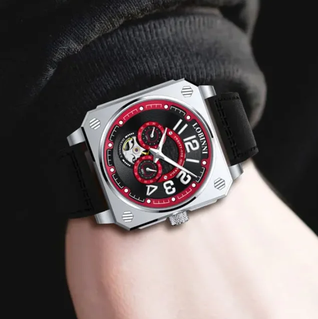 

LOBINNI мужские автоматические часы роскошные 41 мм квадратный корпус механические наручные часы водостойкие светящиеся сапфировые 24-часовой маленький секундный циферблат