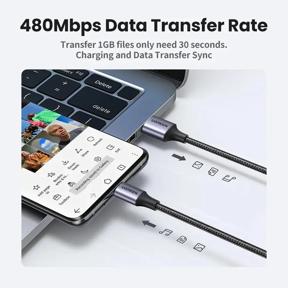 كابل شحن سريع UGREEN 3A مناسب لجهاز iPad Samsung Xiaomi Poco كابل بيانات شاحن USB-C المغناطيسي كابل الهاتف المحمول - 6