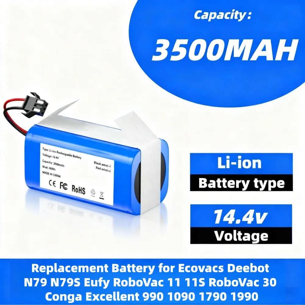 

Original 14.8V 3500mAh Li-ion Battery for Conga Excellence 950 990 1090 1790 1990 Deebot N79S N79 DN622 Eufy Robovac