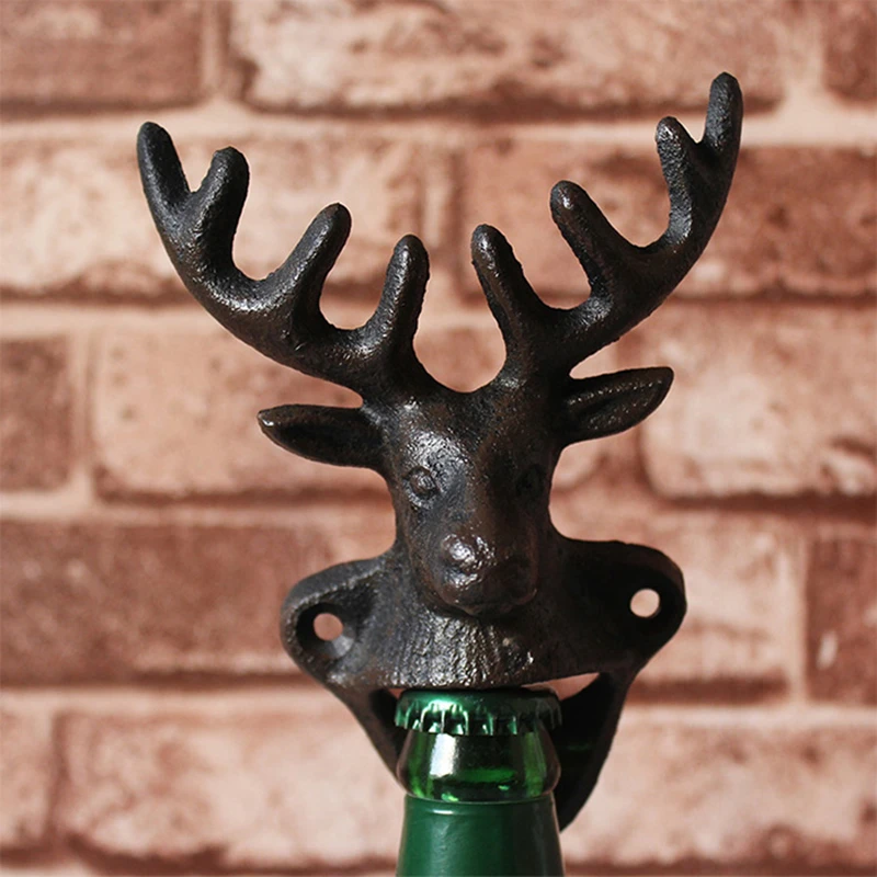 Wall Mounted Bottle Opener of Bull/ Deer Head Shape, Cast Iron Metal Beer Wine Opener Animal Vintage Bar Home Decor